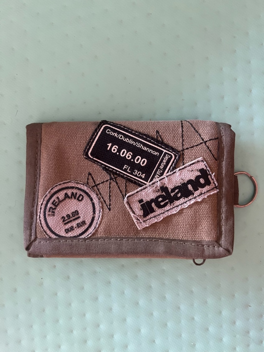 Ireland Army Green Canvas Trifold Velcro Wallet w/ Keyring Imported from Ireland